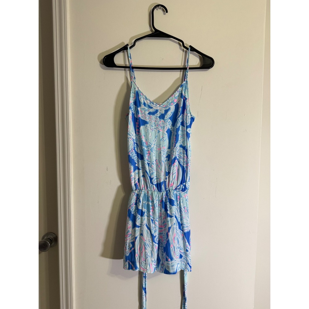 Lilly Pulitzer‎ Romper Blue Pink Shell Print Beachy Coastal Summer Resortwear XS